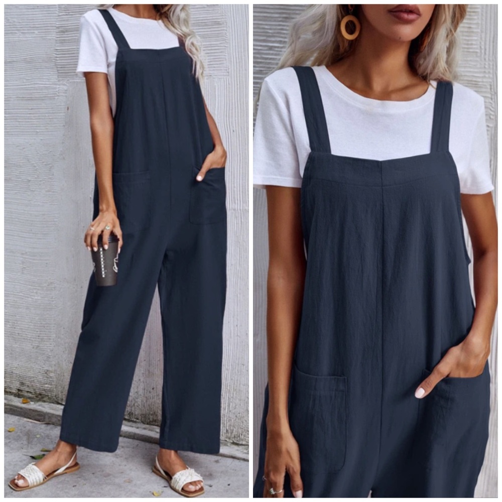Boho Navy Wide Leg Double Pocket Jumpsuit